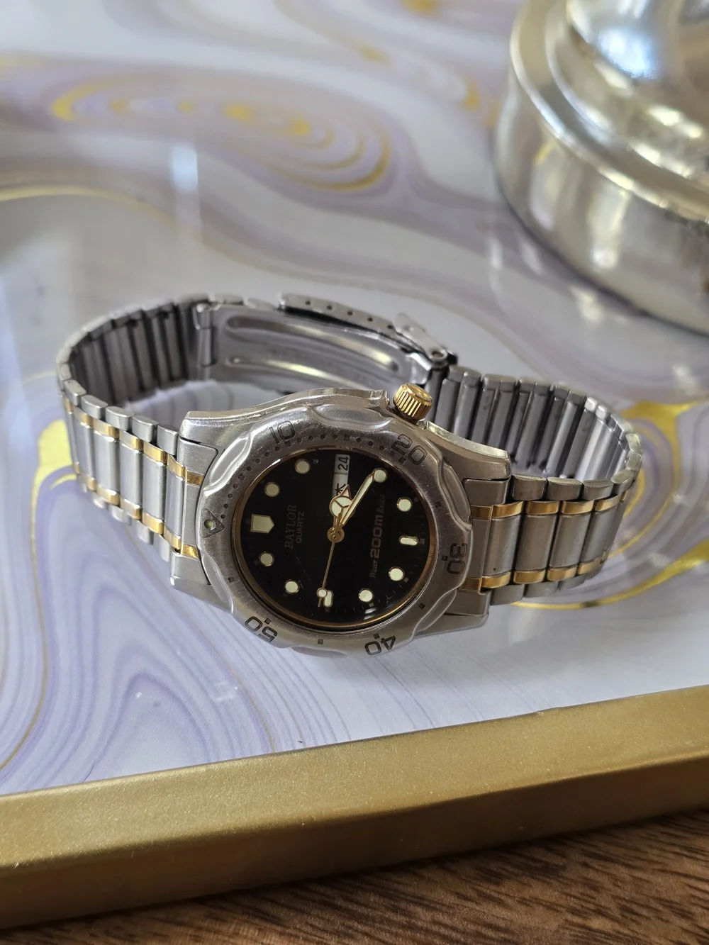 Baylor Japan Movement 200mm Water Resist Two-Tone Black Dial Quartz Dive Watch